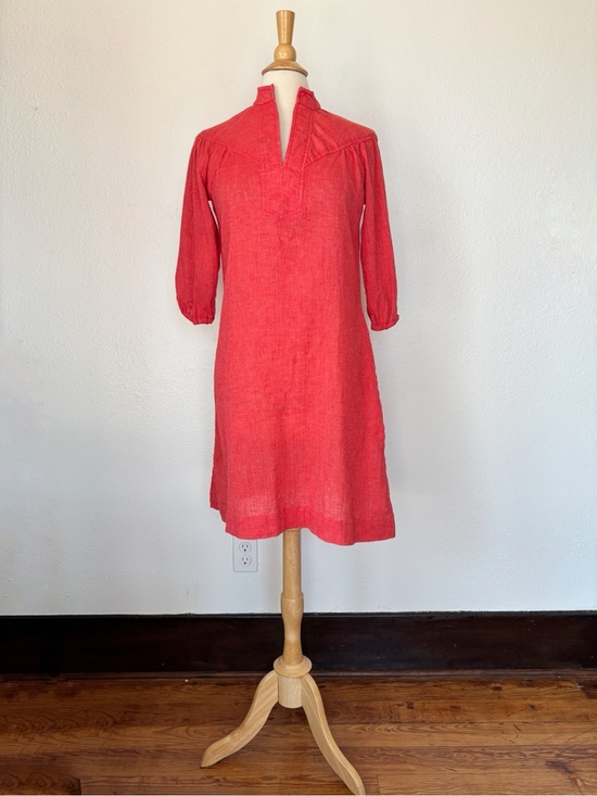 Vintage Dresses & Skirts - Vintage 60s 70s Union Label Coral Red Cotton Blend Tunic Dress